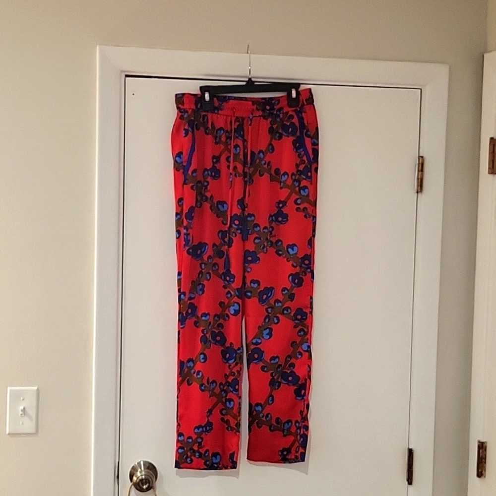 Never worn! J Crew red printed flowy pants size 4
